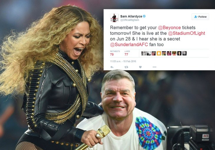 Bizaran tweet trenera Sunderlanda: Sam Allardyce tvrdi da Beyonce navija za njih