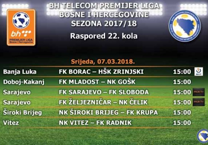 U srijedu susreti 22. kola Premijer lige BiH
