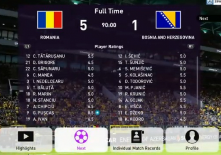 Ubjedljiv poraz BiH u drugoj utakmici protiv Rumunije