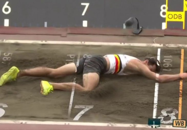 KAKAV PEH Belgijski atletičar nespretno doskočio pa glavu zabio u pijesak