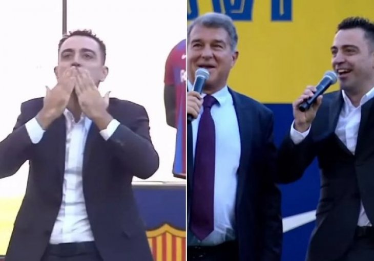 Xavi u suzama izašao na teren, a onda uzeo mikrofon i zapjevao s Laportom