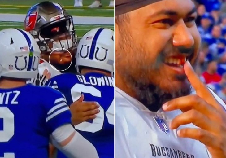 IMA 160 KG, VISOK JE 2 METRA, A OD JEDNOG UDARCA MU ISPAO ZUB: Nevjerovatna scena u NFL - zaustavljen jedan od najjačih na bizaran način (VIDEO)