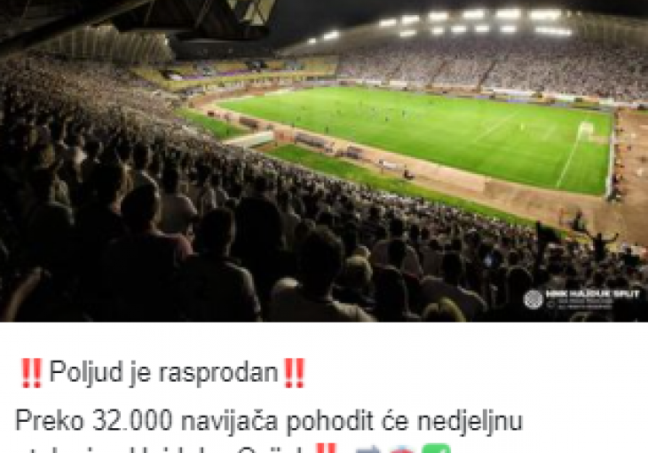 Poljud rasprodan za naredni meč!