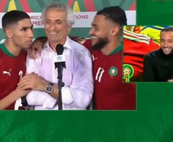 VAHA JE OMILJEN U AFRICI Halilhodžić davao izjavu nakon trijumfa, a onda su u kadar uletili igrači Maroka i posvetili mu pjesmu