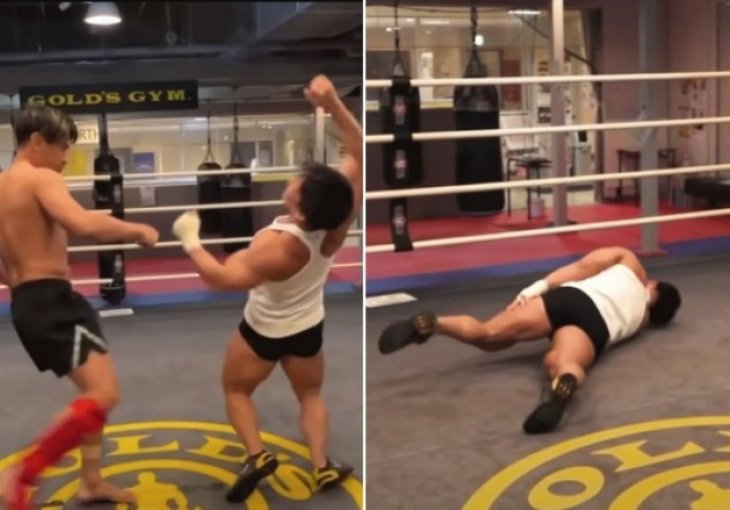 Bodybuilder želio isprobati snagu kickboxera: Od prvog udarca je vrištao kao malo dijete