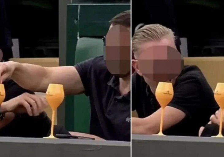 MNOGI GLEDALI U NEVJERICI Navijač na Wimbledonu snimljen kako čovjeku do sebe ubacuje prah u piće, prikazano na TV-u