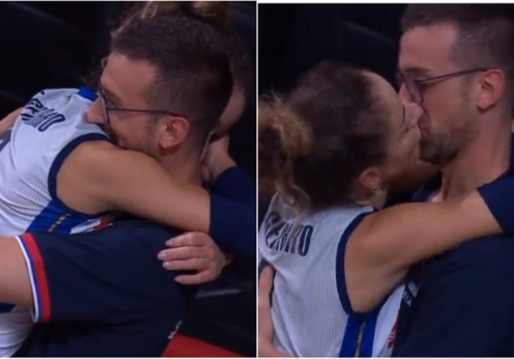 FILMSKA SCENA NA TERENU: Selektor ZAGRLIO I POLJUBIO odbojkašicu! Nisu mogli da obuzdaju emocije!