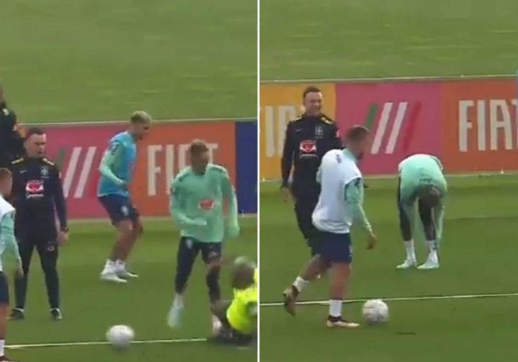 ŠOK NA TRENINGU BRAZILA, DIVLJAČKI START PRED MEČ SA SRBIJOM: Špic se držao za nogu poslije ovog udarca! (VIDEO)