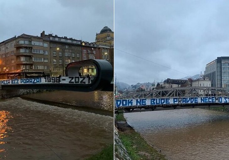 Manijaci traže pravdu za ubijenog Mehmeda Ramića, na mostovima postavili parole