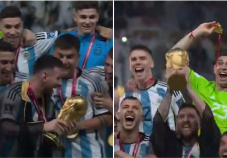 TRENUTAK KAD JE ISPISAO HISTORIJU: Messi podiže trofej osvajača Svjetskog prvenstva