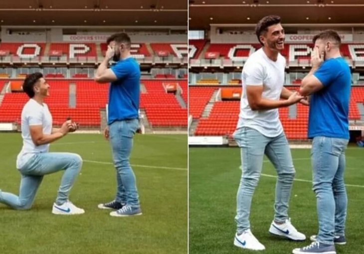 KLUB IZAŠAO U SUSRET: Prvi gay nogometaš zaprosio dečka na centru terena, 
