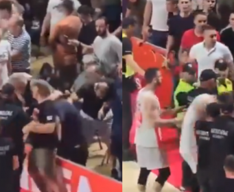 Opet haos na beogradskom derbiju: Navijači pokušali ući na teren, igrač Zvezde odgurnuo jednog od njih (VIDEO)