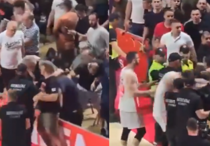 Opet haos na beogradskom derbiju: Navijači pokušali ući na teren, igrač Zvezde odgurnuo jednog od njih (VIDEO)