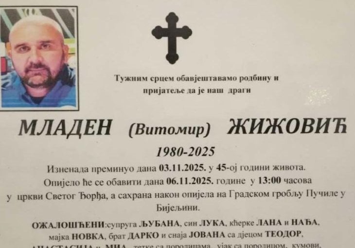 U četvrtak sahrana Mladena Žižovića