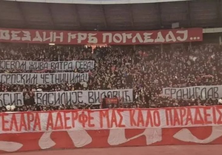 Skandalozni transparenti navijača Zvezde: Zahvalili se preminulim četnicima koji su sijali strah u Sarajevu