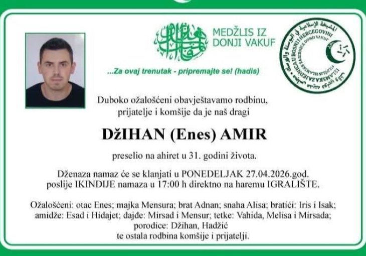 Poznat termin dženaze fudbalera koji je preminuo na utakmici u Vitezu